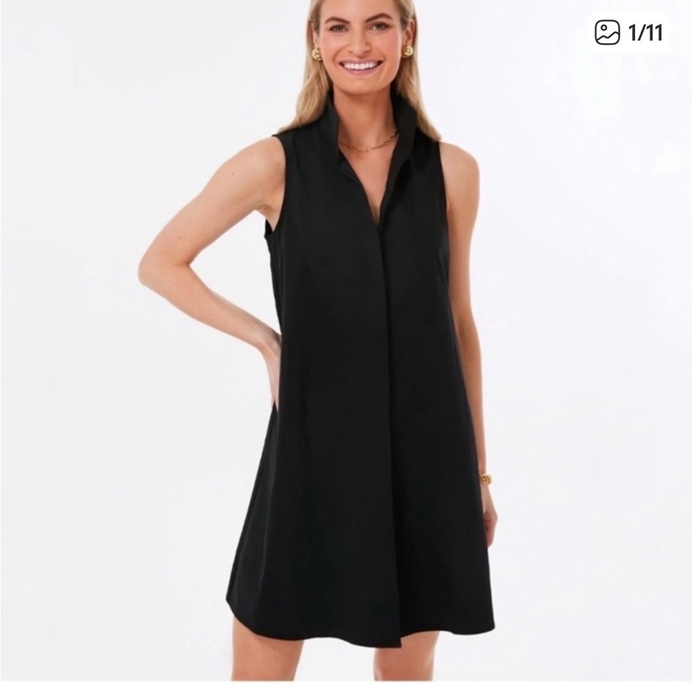 Tuckernuck Sleeveless Black Collared Shift Dress